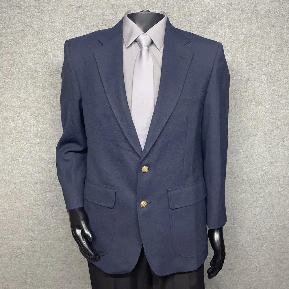 Vtg Stafford Mens 40R Navy Blazer Gold Buttons USA Tailored Sport Coat‎ Classic